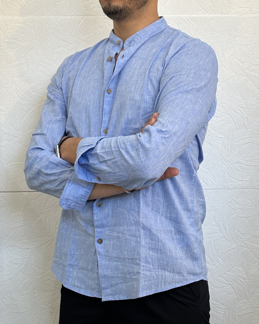 CAMICIA IN LINO KOREANA CE1295H CELESTE