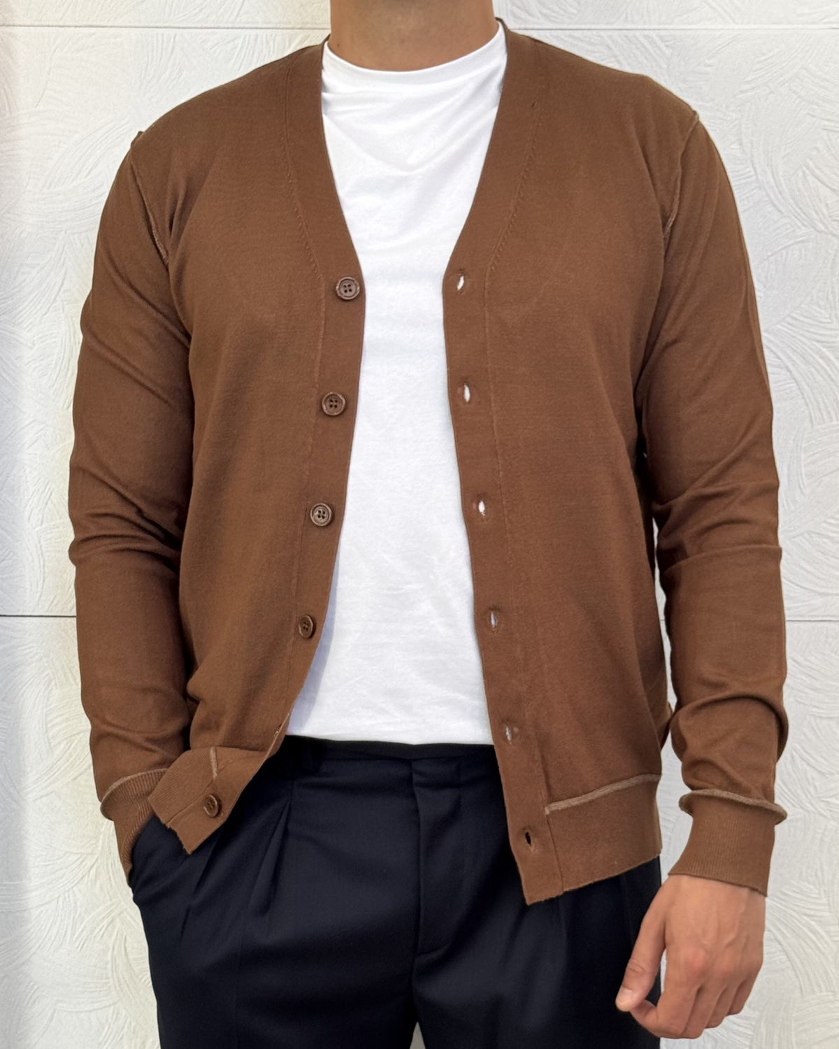CARDIGAN BASIC " C589" BISON