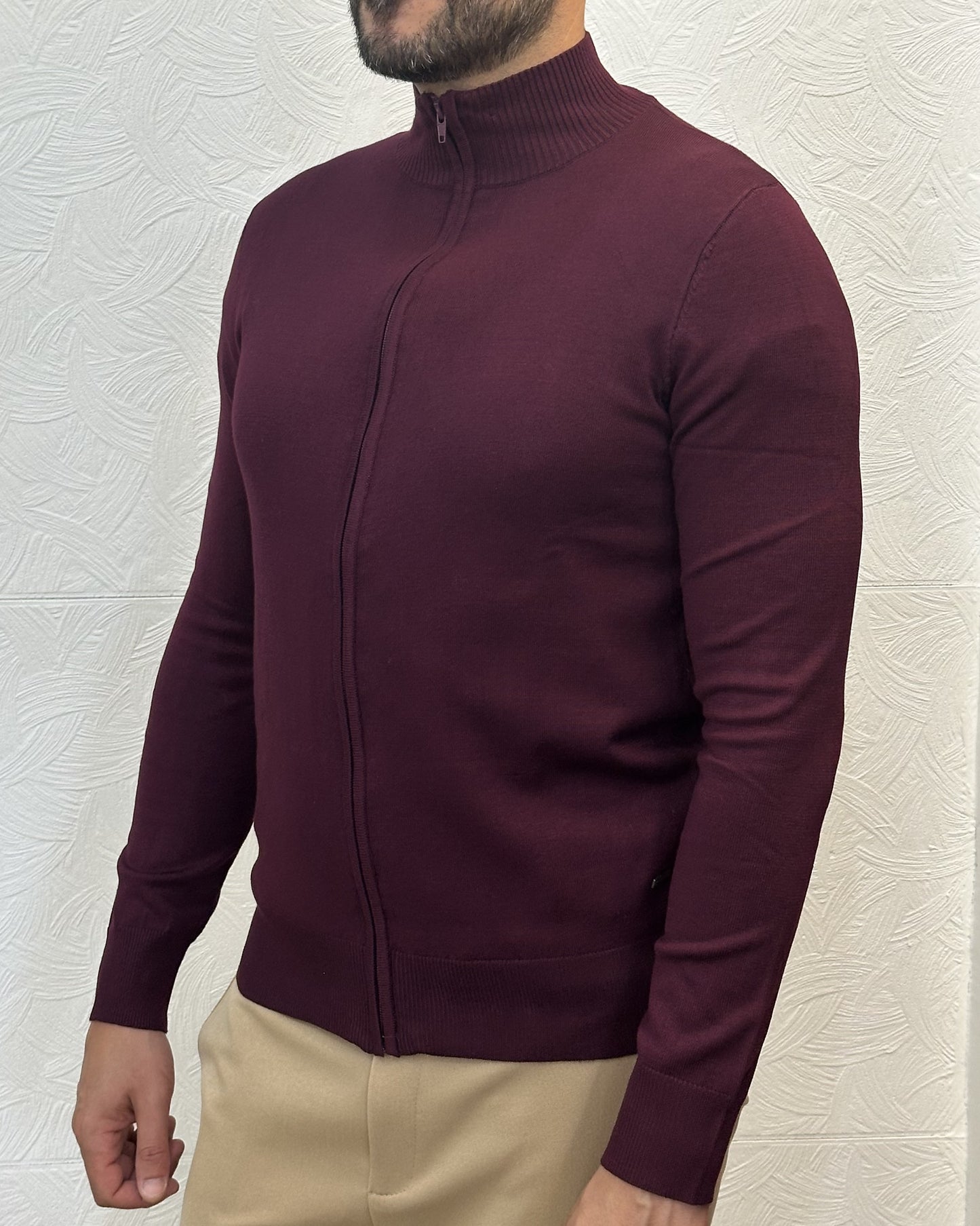 CARDIGAN CON ZIP " 3606" BORDEAUX