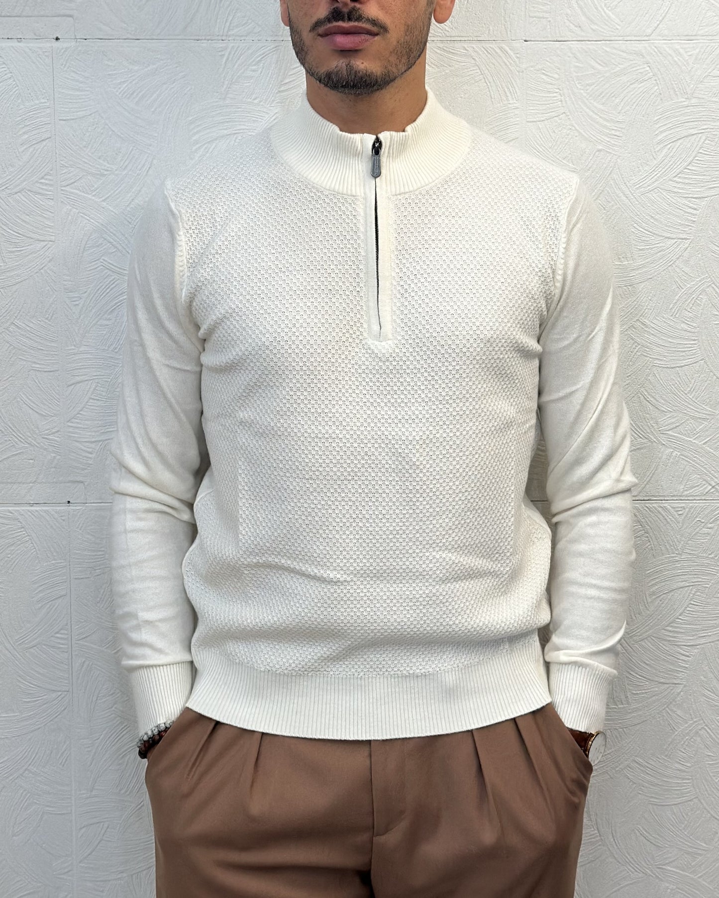 MAGLIA MEZZA ZIP C600 BIANCA
