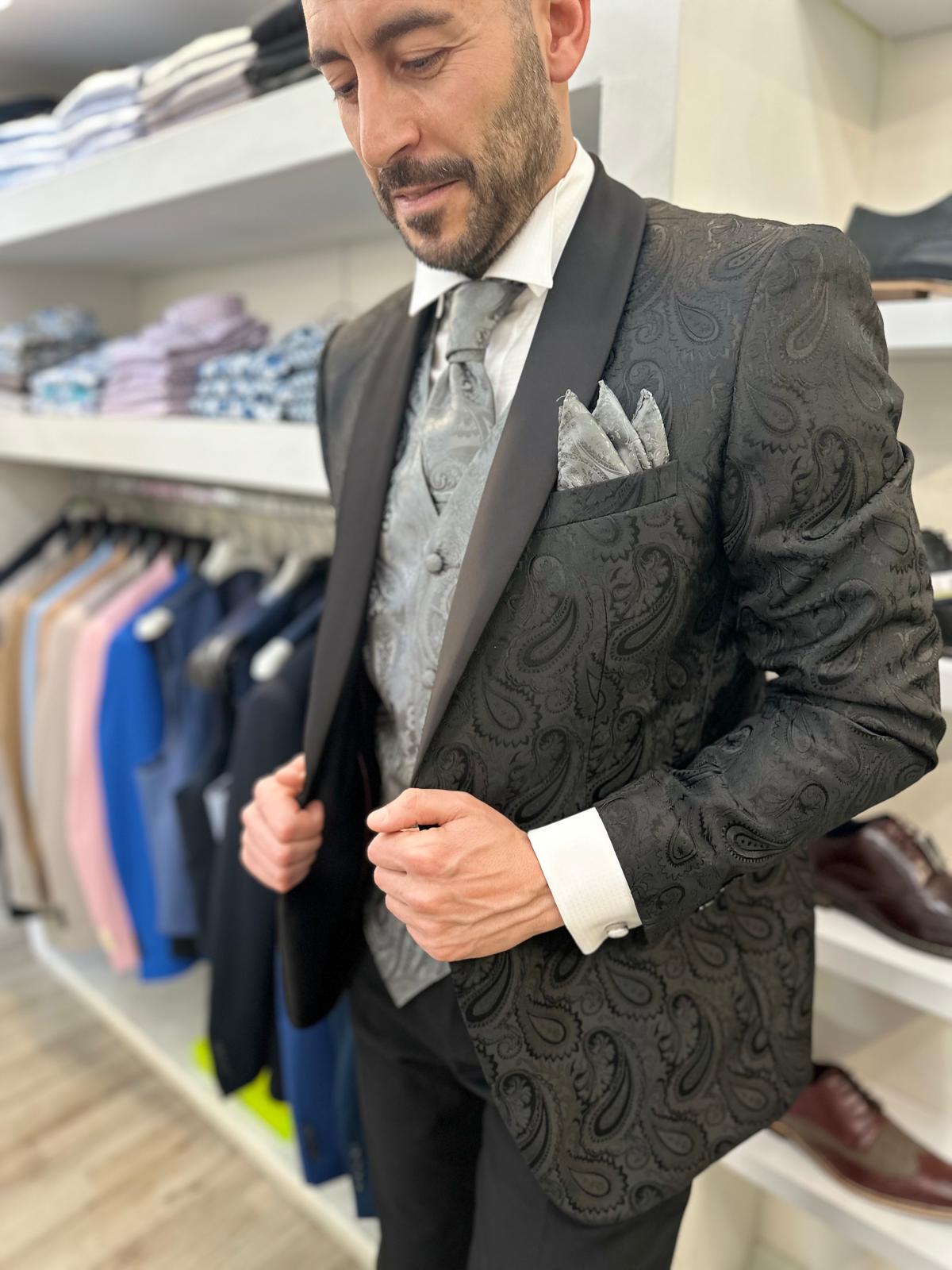 Grigio Abito Sposo Nero Lucido Abito Da Sposo Nero Slim Fit