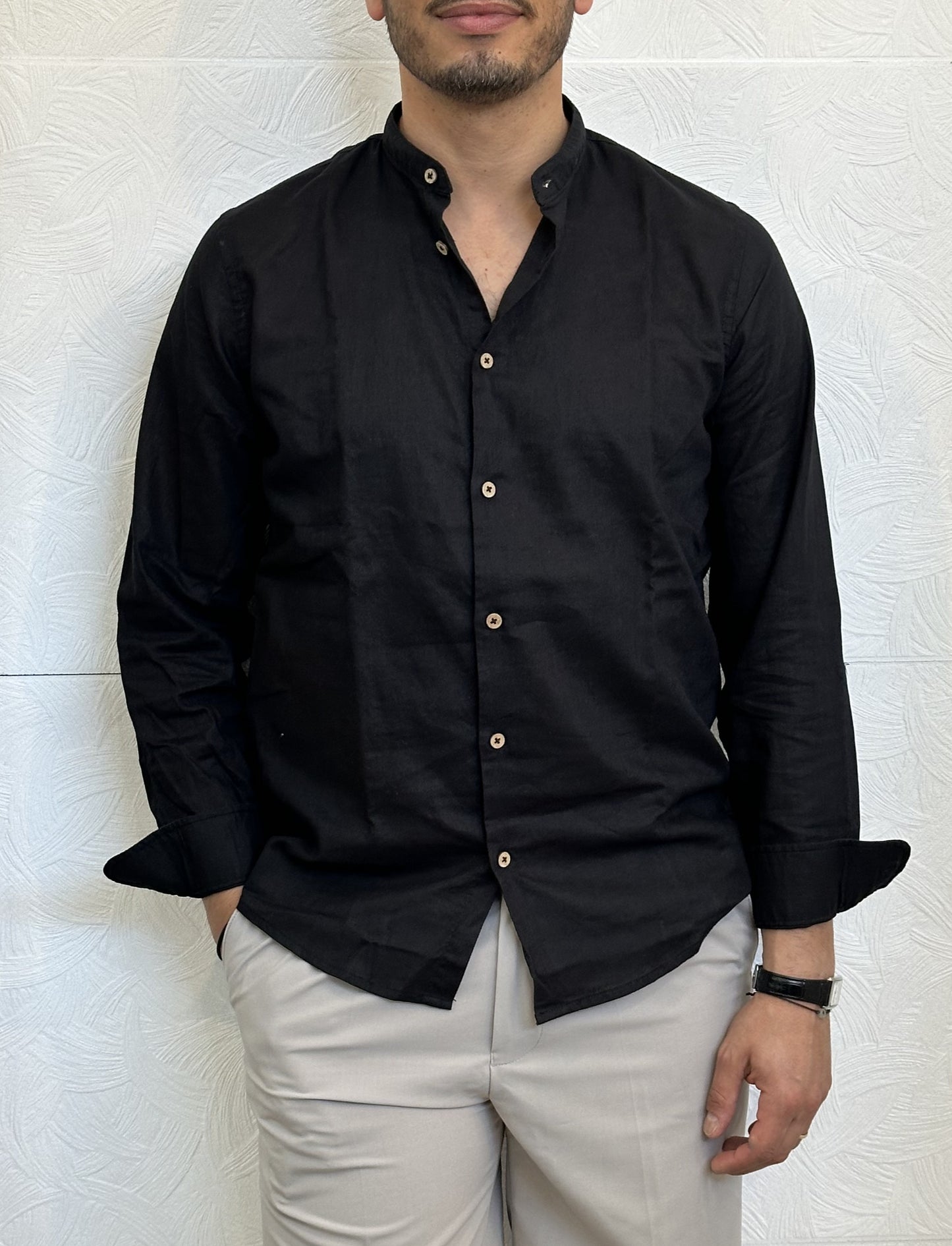 CAMICIA IN LINO KOREANA CE1295H NERA