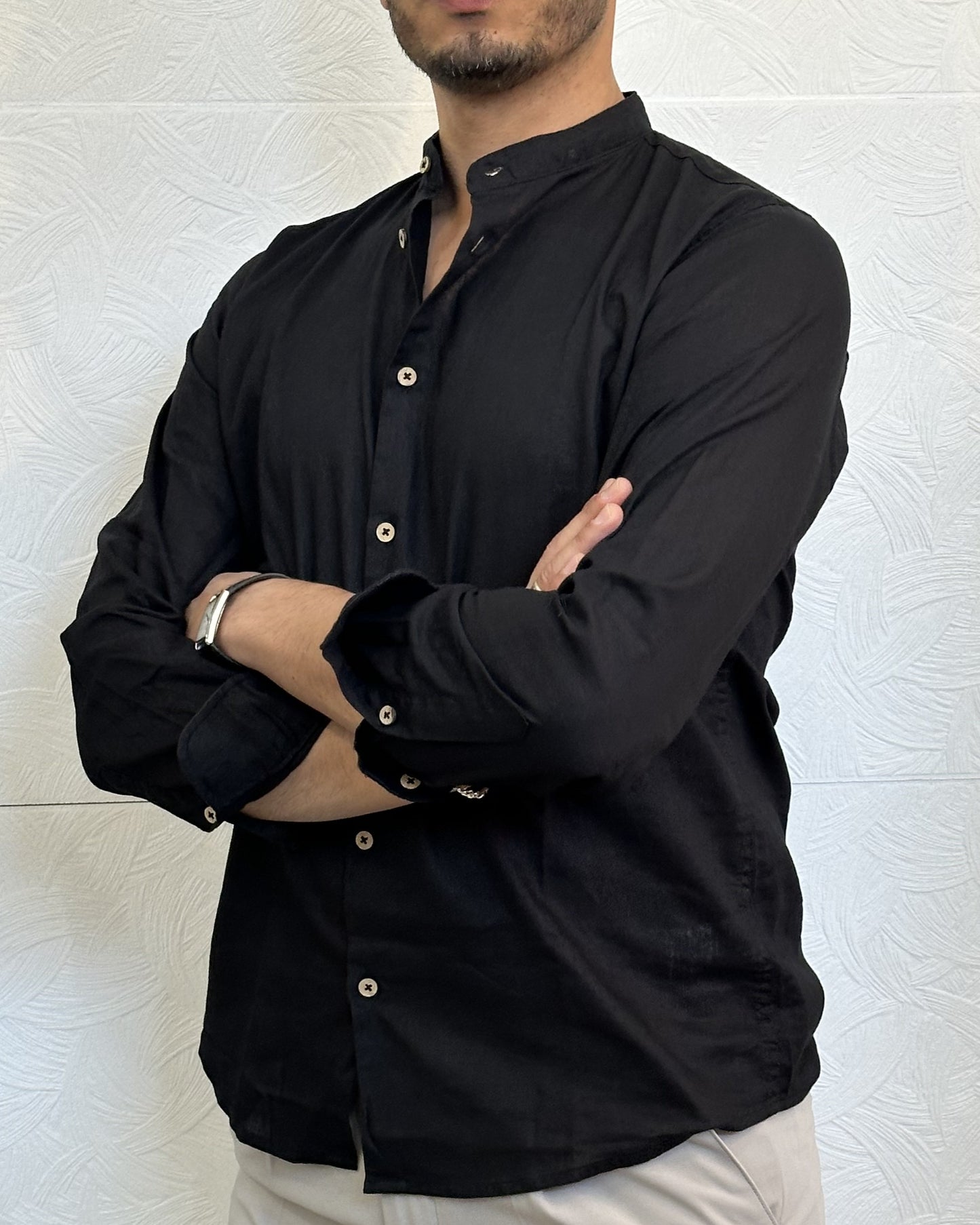 CAMICIA IN LINO KOREANA CE1295H NERA