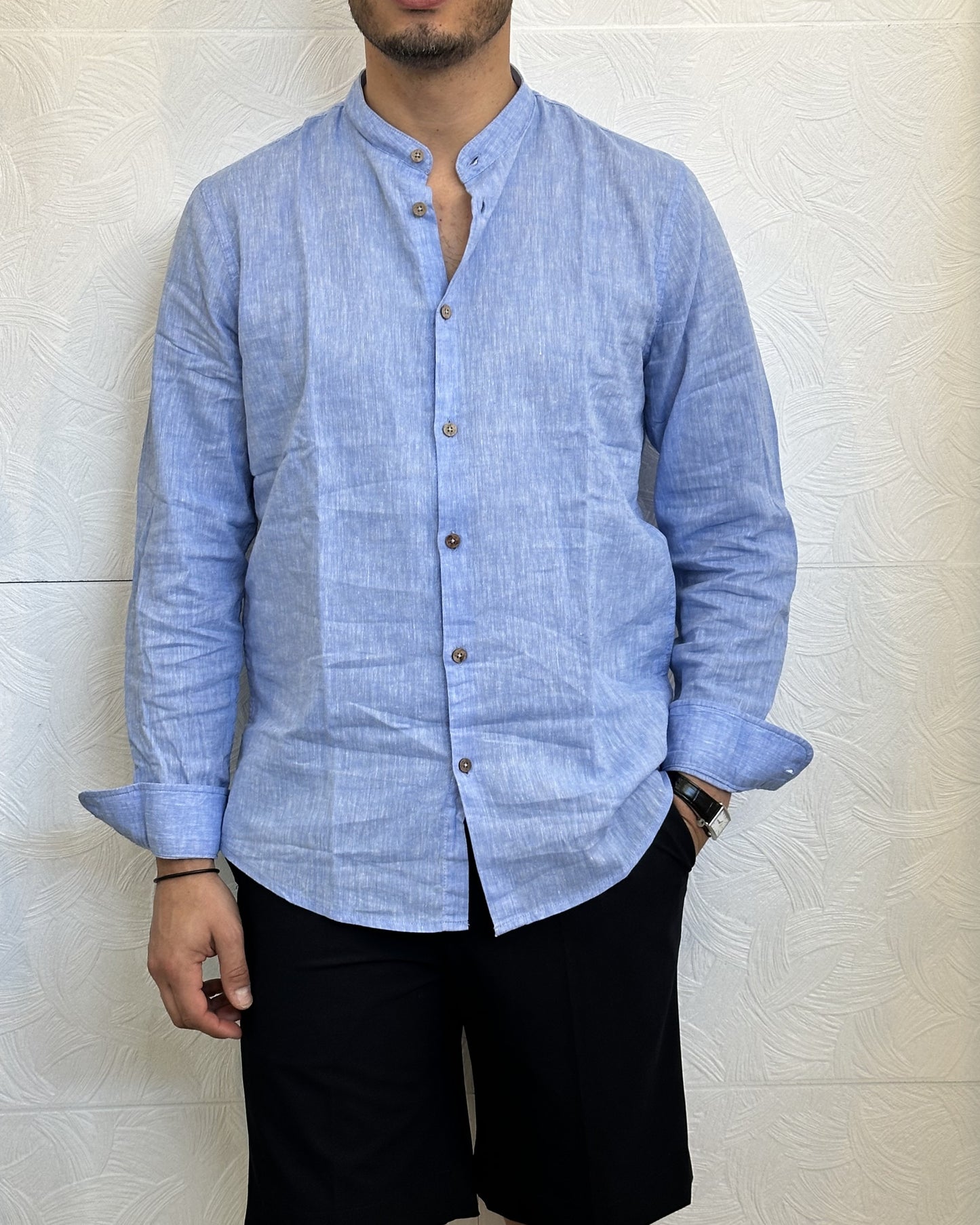 CAMICIA IN LINO KOREANA CE1295H CELESTE