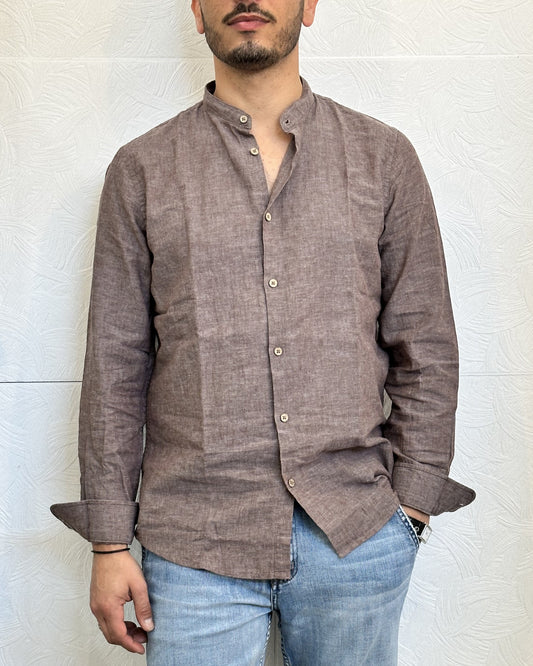 CAMICIA IN LINO KOREANA CE1295H BROWN