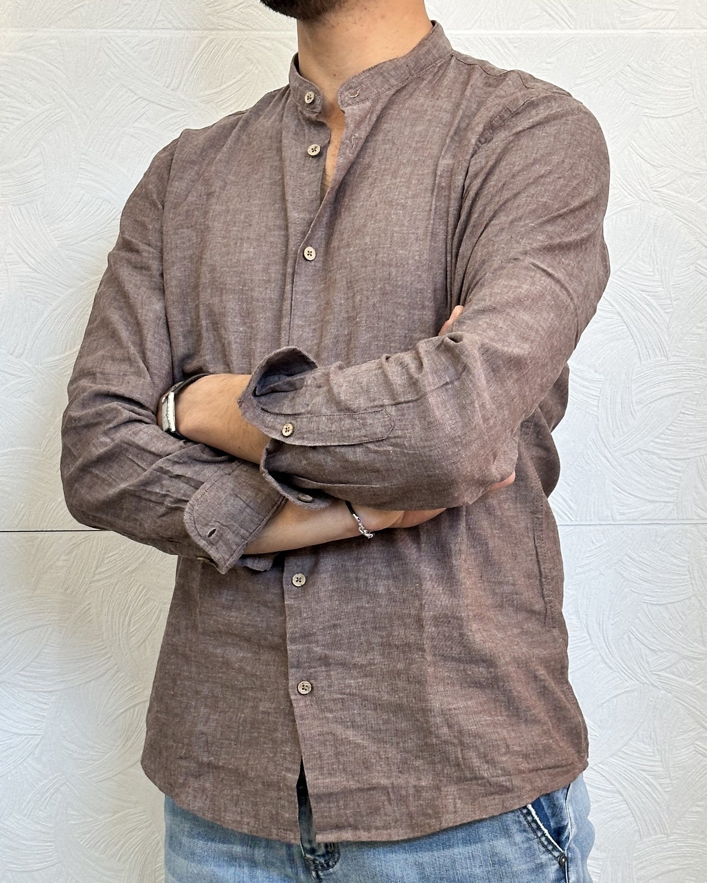 CAMICIA IN LINO KOREANA CE1295H BROWN