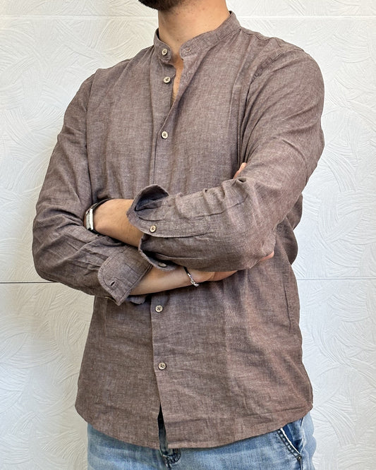 CAMICIA IN LINO KOREANA CE1295H BROWN