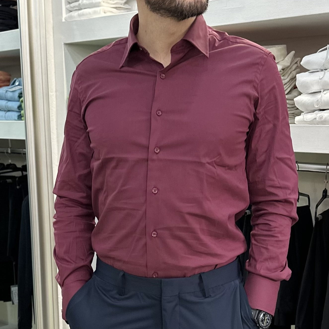 CAMICIA NS-7179 BORDEAUX