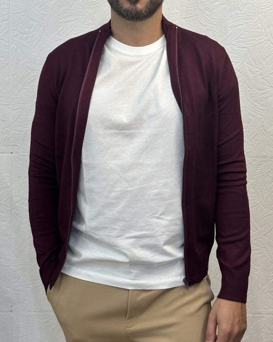 CARDIGAN CON ZIP " 3606" BORDEAUX