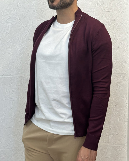 CARDIGAN CON ZIP " 3606" BORDEAUX