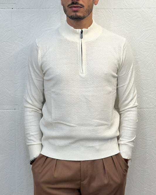 MAGLIA MEZZA ZIP C600 BIANCA